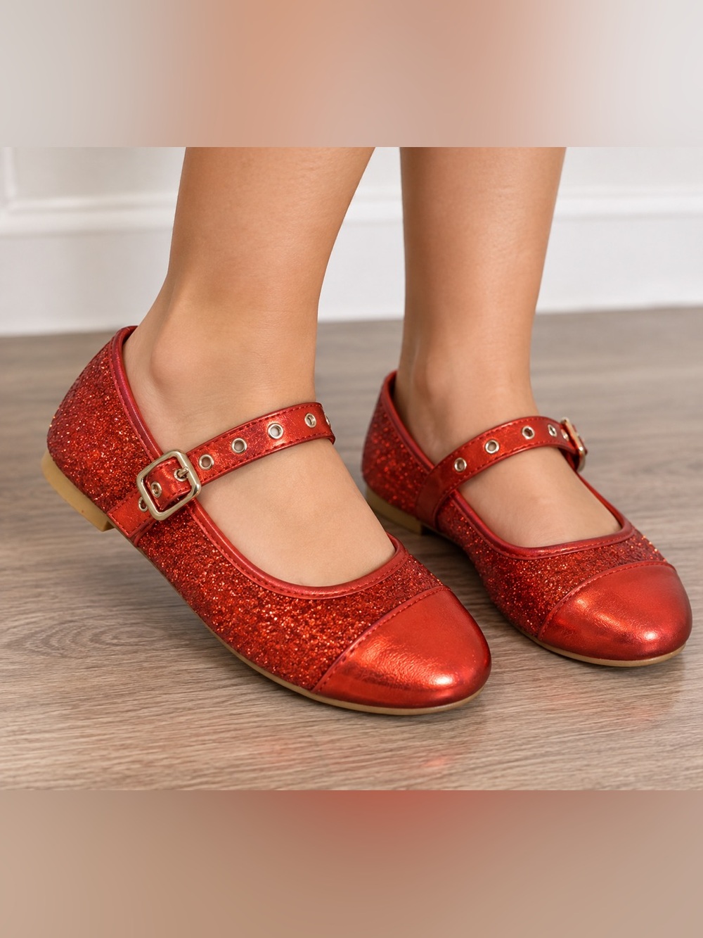 Nordstrom Kids Red Metallic Glitter Mary Jane Flats Size 2 Dorothy Shoes